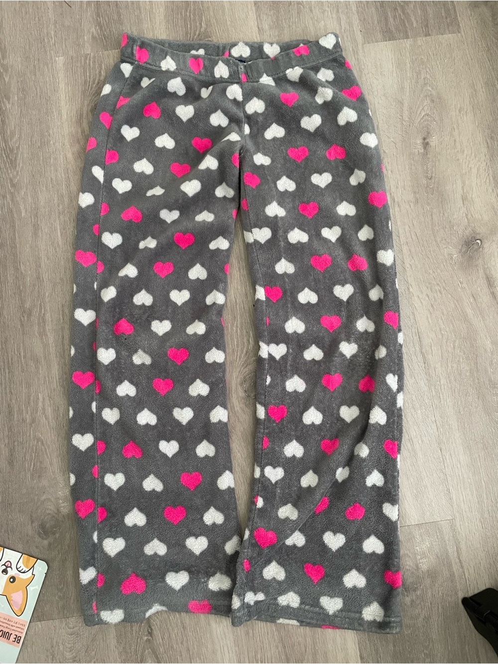 140 Bluenotes Gray Fleece Pants with Pink & White Hearts